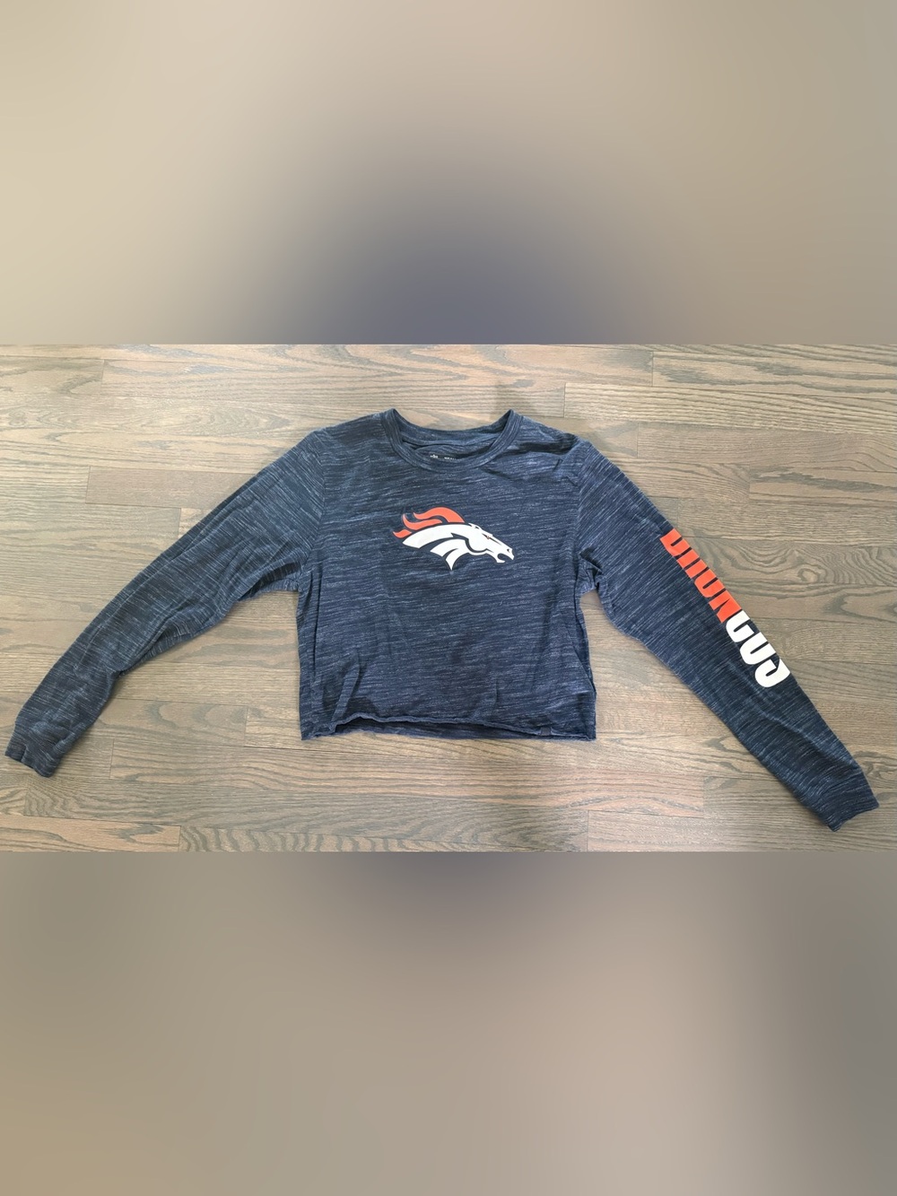 Team Apparel Navy Long Sleeve Broncos Cropped Logo Tee - Worn Once!